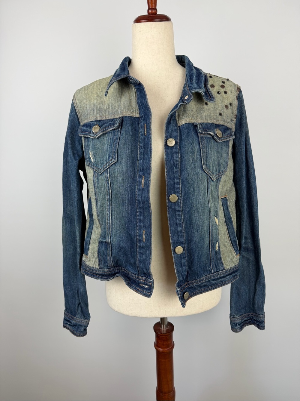 DKNY Blue Denim Jacket with Silver Stud Accents Size XL